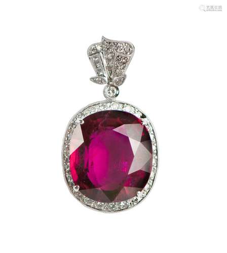 BRILLIANT 28 CT RUBELLITE AND DIAMOND PENDANT