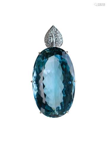 IMPRESSIVE 288 CARATS BLUE TOPAZ, DIAMOND PENDANT