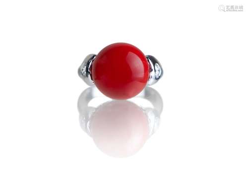 NATURAL AKA CORAL AND DIAMOND RING