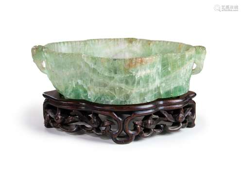 A FINE GREEN QUARTZ CRYSTAL CARVED BOWL