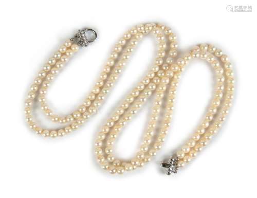 FINE JAPANESE CULTURED PEARL AND DIAMOND NECKLACE