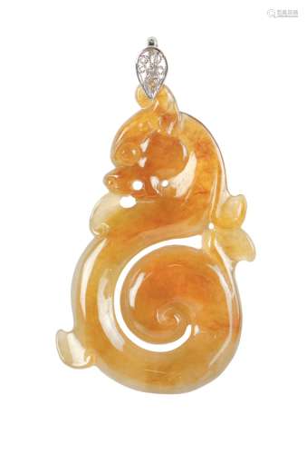 NATURAL CARVED DRAGON SHAPE JADEITE PENDANT