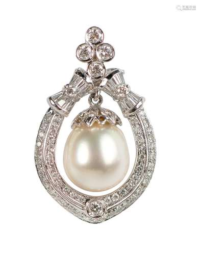 SOUTH SEA CULTURED PEARL AND DIAMOND PENDANT