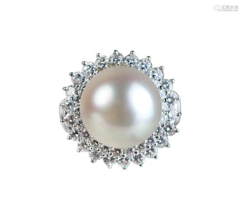 SOUTH SEA CULTURED PEARL AND DIAMOND RING