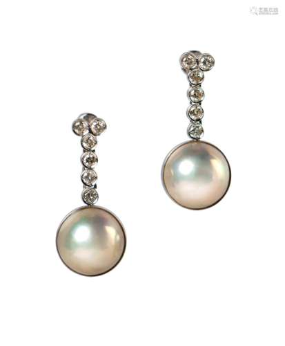 SOUTH SEA CULTURED PEARL AND DIAMOND EARRINGS