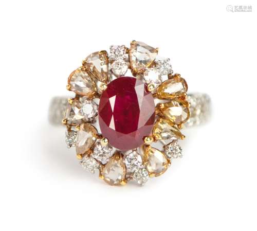 NATURAL 3.01 CARATS RUBY AND DIAMONDS RING