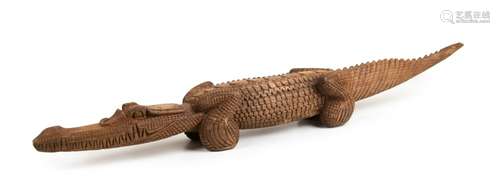 CARVED TAN  WOOD CROCODILE