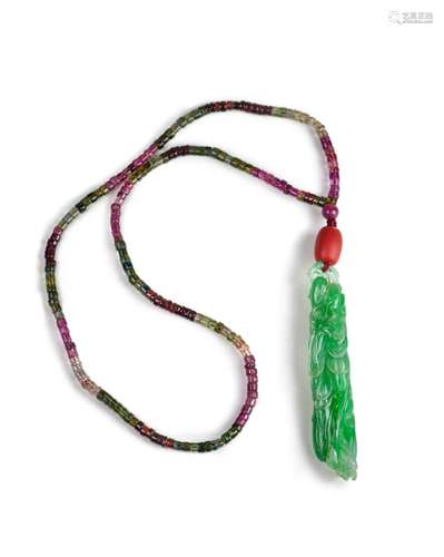 JADEITE, CORAL,TOURMALINE  NECKLACE, QING DYNASTY