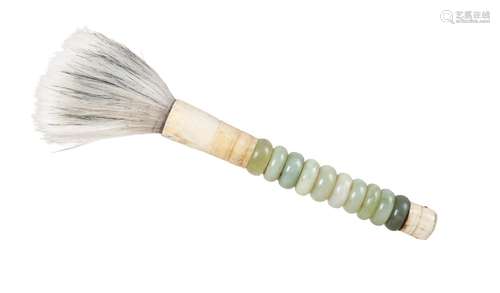 LARGE CALLIGRAPHY BRUSH WITH JADE BEAD HANDLE