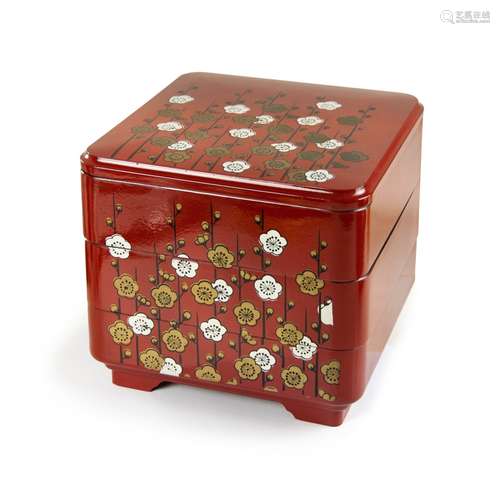 Japanese Stackable Vermillion Lacquer Box