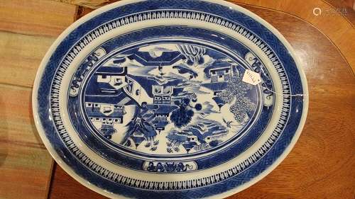LARGE BLUE AND WHITE PORCELAIN PLATE