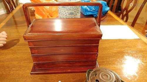 A FINE CHINESE WOOD STACKABLE TRAVEL BOX