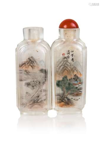 CONJOINED PAINTED GLASS SNUFF BOTTLES