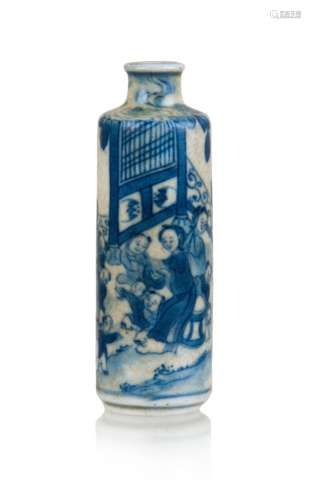 BLUE AND WHITE SNUFF BOTTLE,19TH CENTURY