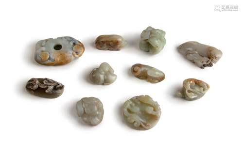 TEN CHINESE CARVED JADE PIECES