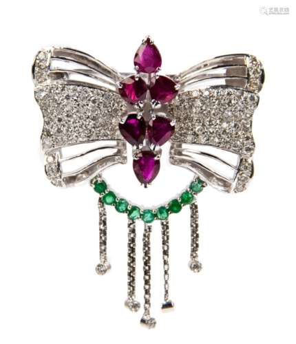 A RUBY,DIAMOND BUTTERFLY  BROOCH/ PENDANT