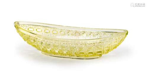 A YELLOW GREEN COLORED GLASS DISH