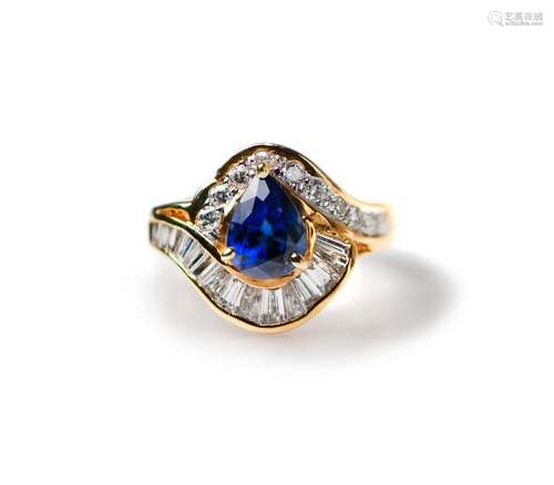 NATURAL 1.5 CARATS SAPPHIRE AND DIAMOND GOLD RING