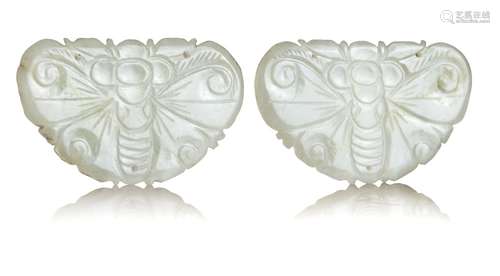 PAIR OF WHITE JADE BUTTERFLY PIECES