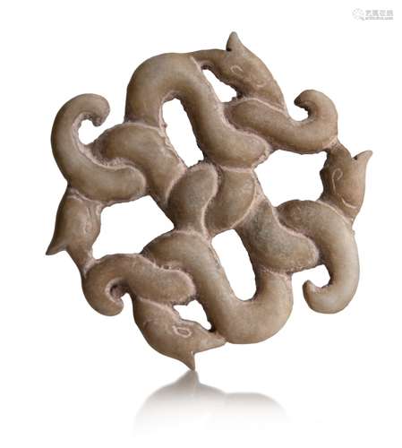 CARVED JADE WINDED SNAKES PENDANT