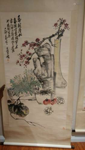 A FINE CHINESE SCROLL PAINTING SIGNED WU CHANGSHUO
