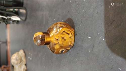 CAT EYE STONE CARVED SNUFF BOTTLE