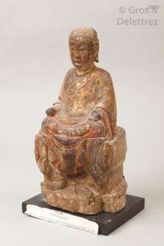 Chine, fin de l'époque Yuan Statuette en bois anci...