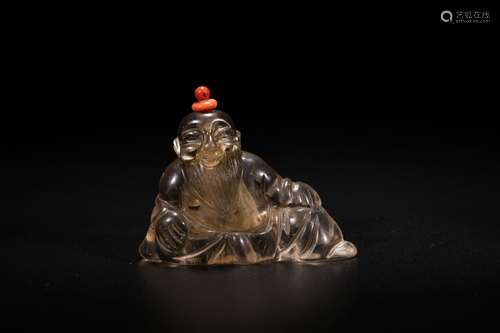 Chinese carved rock crystal old man figurine snuff