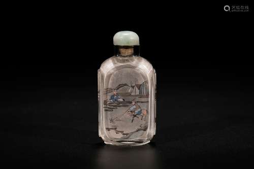 Chinese inside-painted glass snuff bottle.  Signed Zhou