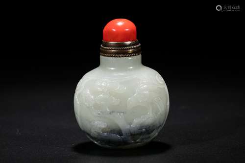 Chinese carved jade snuff bottle.  19th Century.