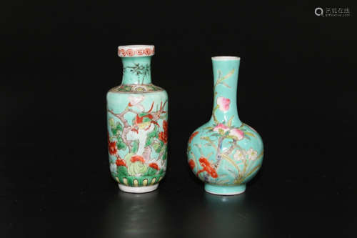 Two Chinese famille rose miniature vases.