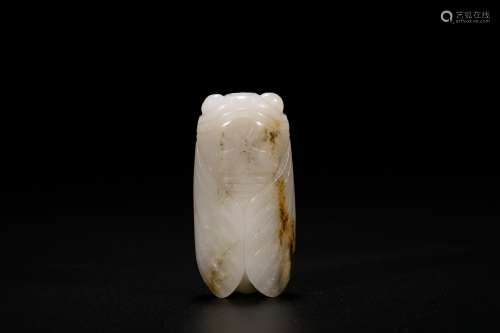 Chinese carved white jade cicada snuff bottle.