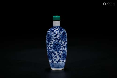 Chinese blue and white porcelain snuff bottle. Late