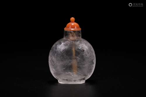 Chinese carved rock crystal dragon snuff bottle. 19th