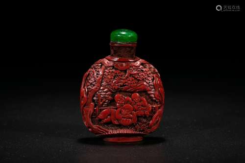 Chinese carved cinnabar lacquer snuff bottle. 19th