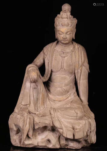 17TH-19TH CENTURY, A GUANYIN DESIGN WOODEN STATUE, QING DYNASTY