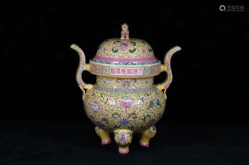 17-19TH CENTURY, A FLORAL PATTERN FAMILLE ROSE CENSER, QING DYNASTY