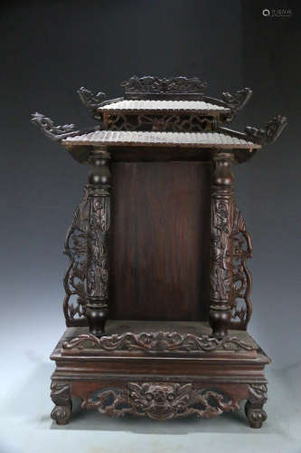 AN OLD, BUDDHA ROSEWOOD CAGE