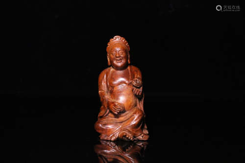 AN OLD, LIUHAI PLAYING TOAD ROSEWOOD STATUE
