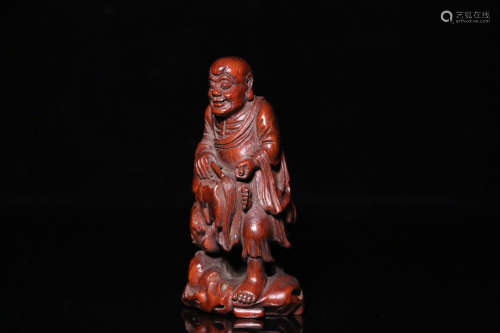 AN OLD, ARHAT BAMBOO STATUE