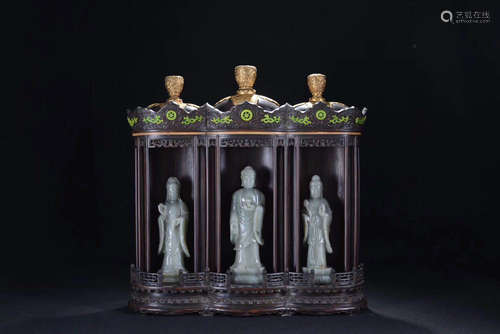 HETIAN JADE BUDDHA AND ZITAN CONTAINER