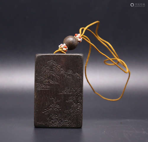 A CHENXIANG WOOD POETRY AND LANDSCAPE PENDANT