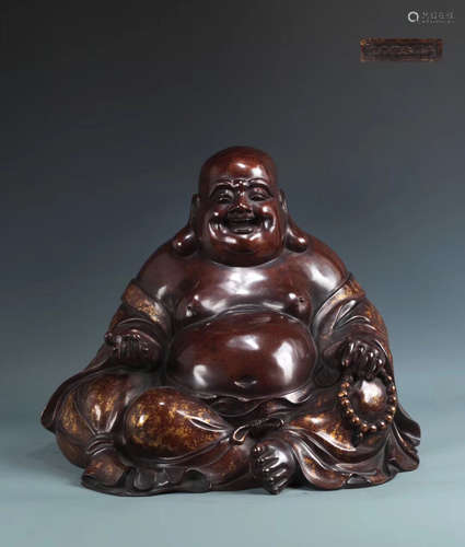 A BRONZE CASTED GOLD POINT MAITREYA BUDDHA