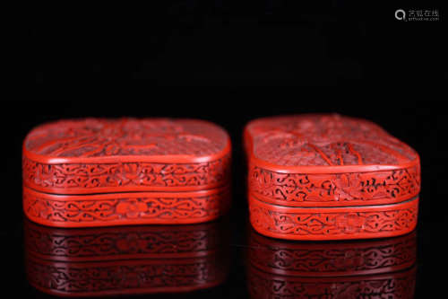 PAIR TIHONG LACQUER FLORAL PATTERN BOXS