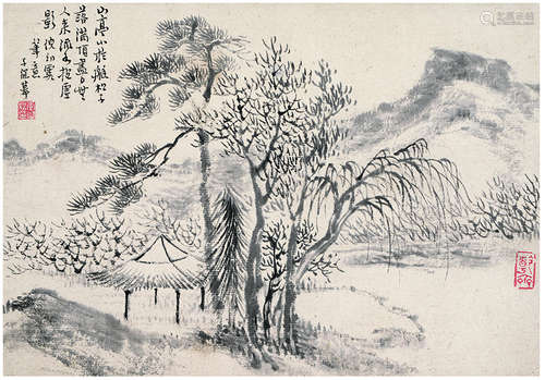 李修易（1811-1889） 山亭古松图 立轴 水墨纸本