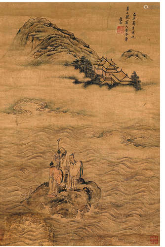 赵左（1573-1644） 福山寿海图 立轴 设色红金纸本 己未(1619年)作