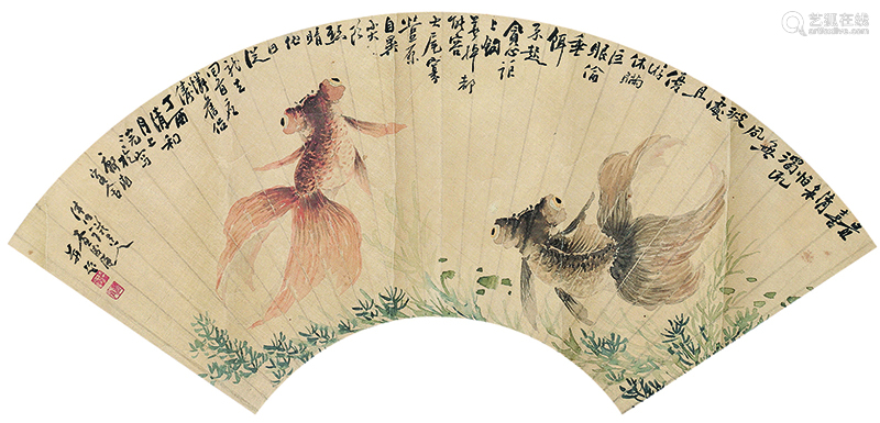 查凌汉 近代 清泉鱼乐图扇面镜心设色绢本丁酉 17年 作 Deal Price Picture 查凌汉 近代 清泉鱼乐图扇面镜心设色绢本丁酉 17年 作 Deal Price Picture