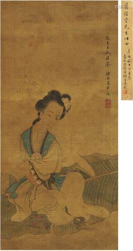 葛本植（清） 蕉叶仕女图 立轴 设色绢本