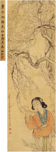 费丹旭（1802～1850） 1837年作 梅花仕女图 立轴 设色绢本