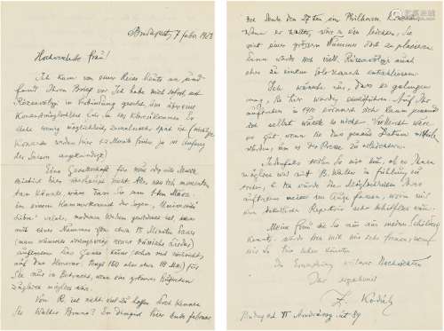 1928年2月7日作 柯达伊 致女高音弗莱德亲笔信
